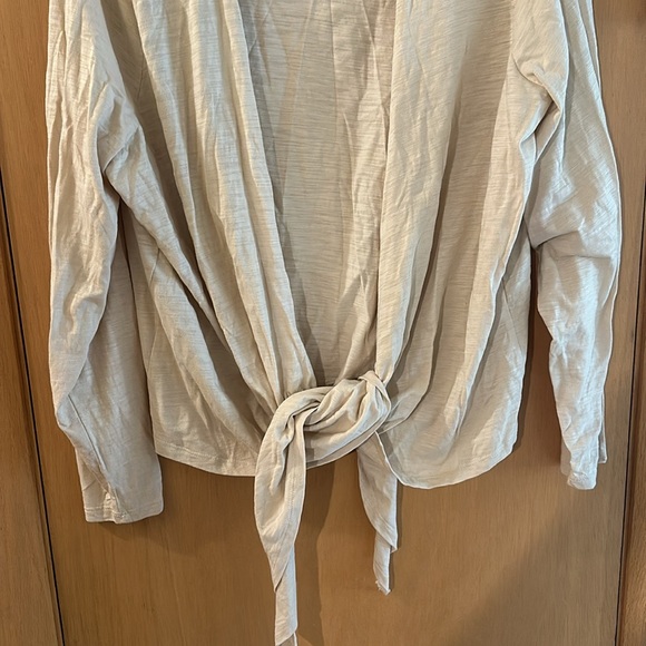 Belle Kim Gravel Women’s Slub Knit Tie Front Shrug Top Cream Plus Size 1X - Picture 5 of 12